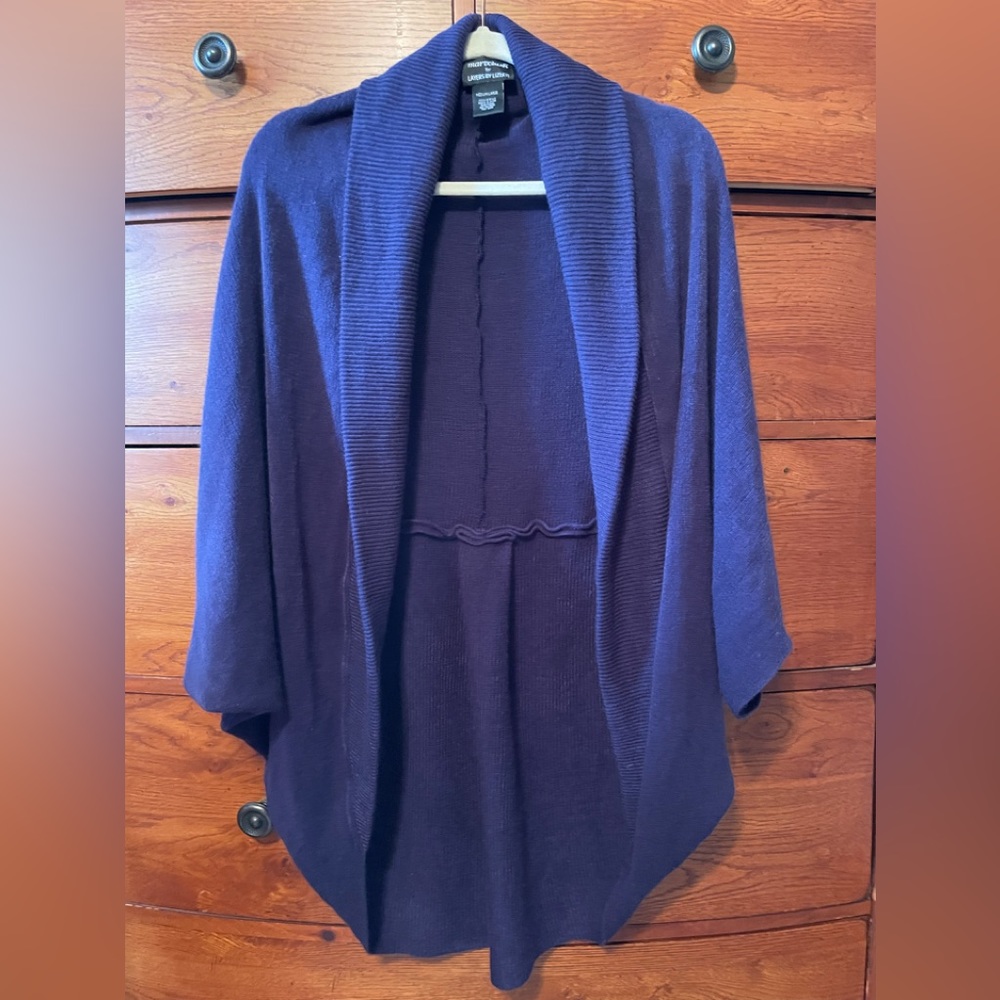 Cardigan, cocoon, shrug, open front Marvelush layers by Lizden, blue.